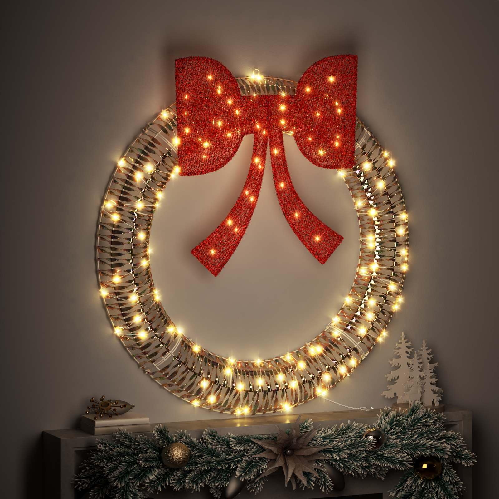 Ghirlanda con 150 LED bianco caldo 120 cm PET, luminosa decorazione pasquale illuminata, decorazione da tavolo e porta, elegante decorazione primaverile