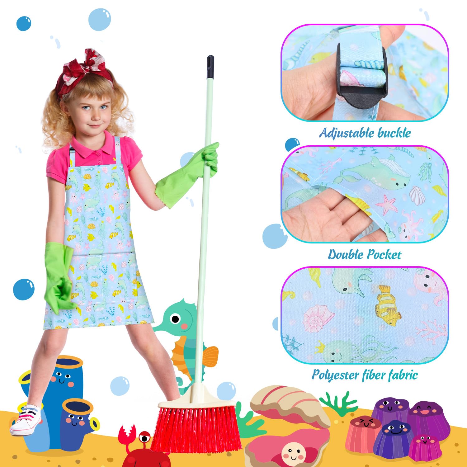 TOPWAYS 2PCS Kids Aprons, Chef Hat Set Children Apron - Image 2