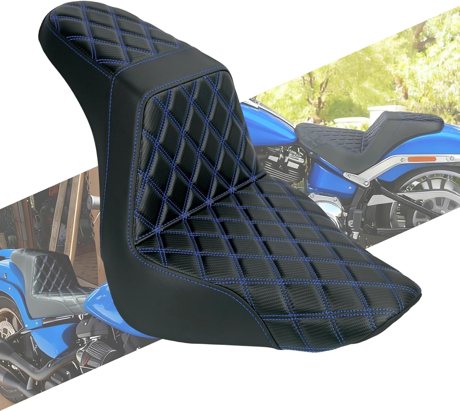 One-Piece Driver Passenger Seat Front Rear Cushion Fit For Harley Softail Fat Boy FLFB FLFBS 2018-2025 Breakout FXBR 2023-2025 (Red Stitching)