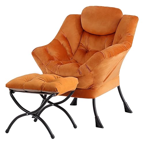 Tiita Lazy Chair with Ottoman, Orange Modern Large Accent Armchair,