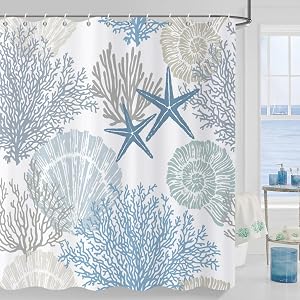Coastal Shower Curtain, Farm Teal Daisy Floral Flowers and Butterfly on Country Wooden Shower Curtain for Bathroom, Turquoise Blue 72X72IN