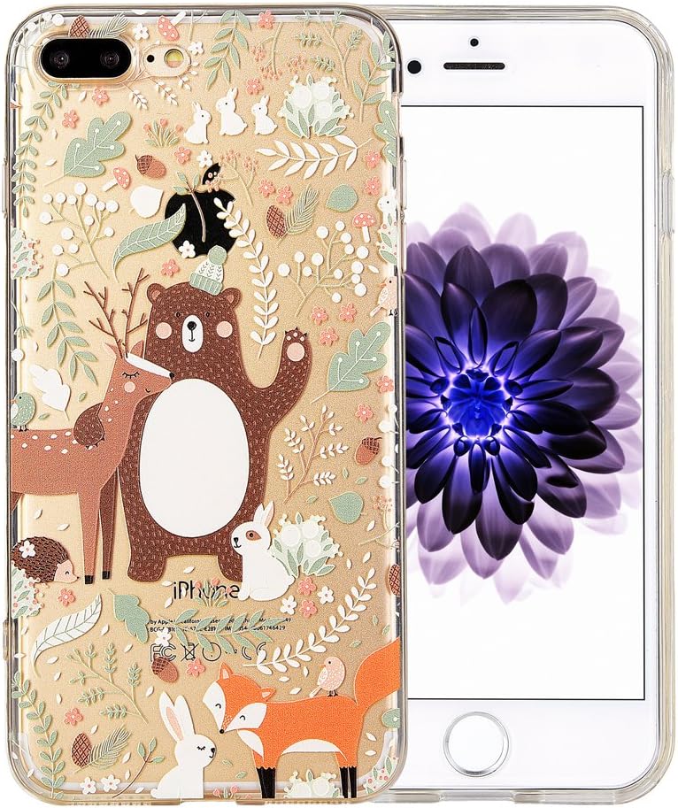 iPhone 7 Plus Case [Floral Pattern] KIMICO Premium Quality 3D UV Print Soft [Flexible TPU] Super Clear Scratch-Proof Protective Case for 5.5 inches iPhone 7 Plus (Forest ANML 7+)