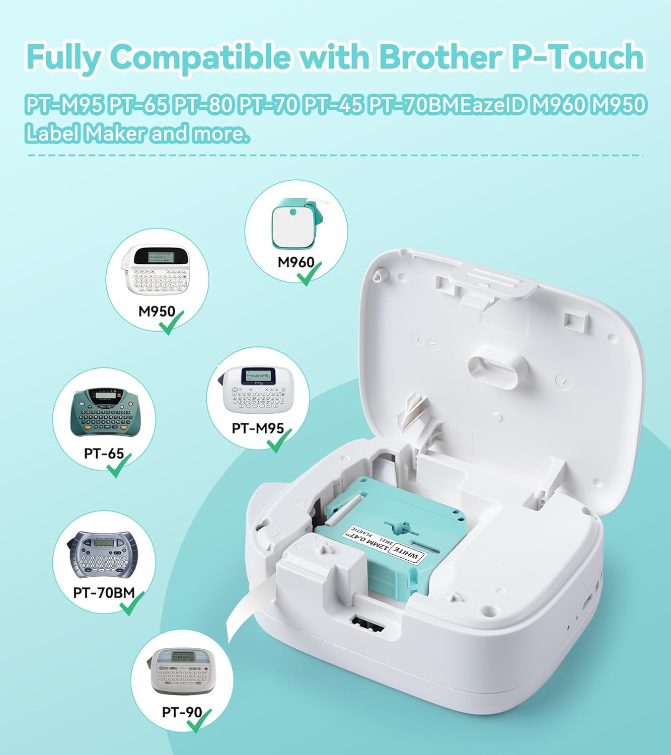 M950 Label Maker Refills M-K231 Replace for Brother P Touch M Tape M-K231S M231 MK231 12mm 0.47 Inch for Brother PTouch PT-M95 PT-65 PT-80 PT-70 PT-45 PT-90 Label Makers, Black on White, 4 Pack