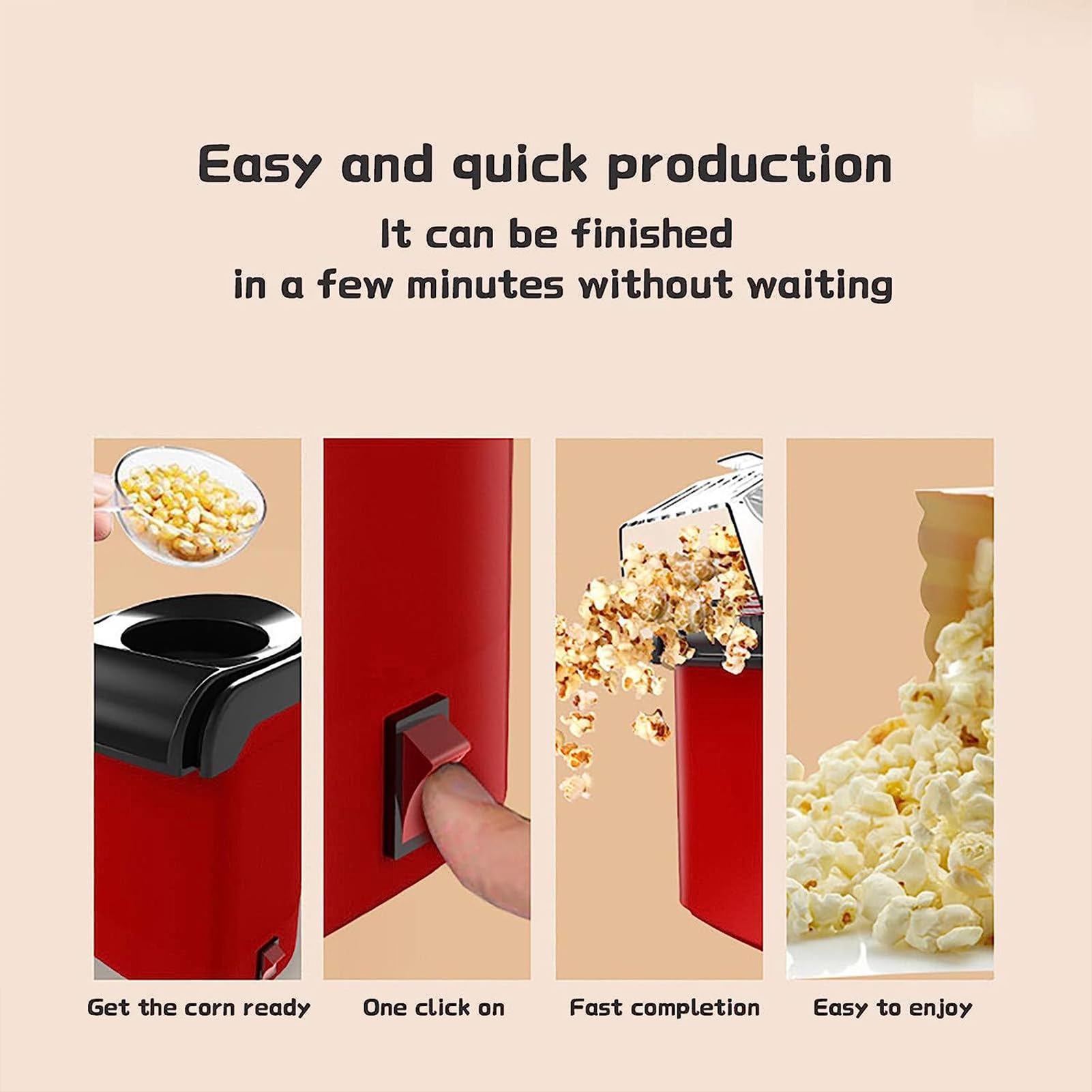 Piccola macchina per popcorn per uso domestico, senza olio e a bassa temperatura, macchina per popcorn ad aria per feste e divertimento in famiglia, facile da usare, senza grassi e sana, bianca