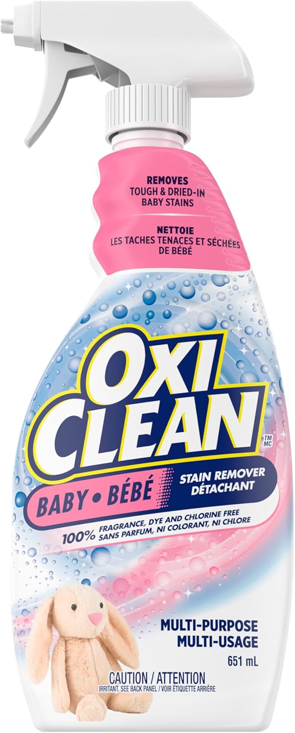 OxiClean All-Purpose Baby Enzyme Stain Remover Spray for Cloth Diapers, Bedding, Blankets, and Upholstery – Colour Safe, Chlorine Bleach, Fragrance Free, 651 ml