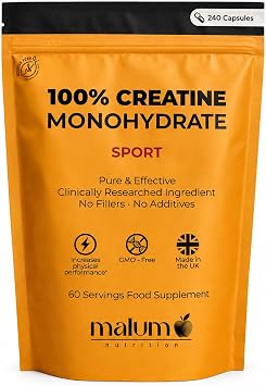 Malum Creatine Monohydrate Capsules 3000mg | 2 Month Supply 240 High Strength Vegan Capsules | Supports Muscle Strength, Performance & Recovery | Gym & Workout Supplement for Men & Women