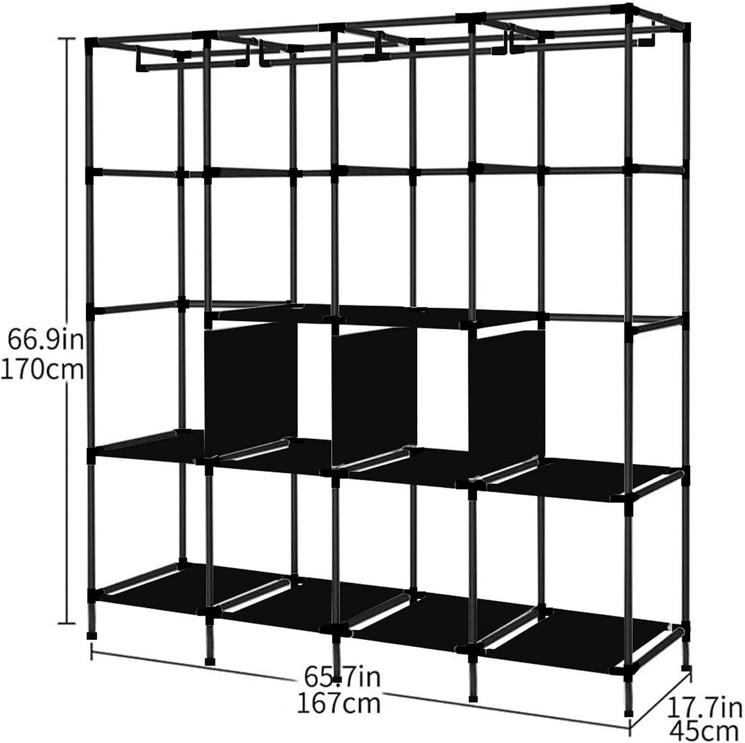 AGASY Portable Closet Large Wardrobe Closet Clothes Organizer with 6 Storage Shelves, 4 Hanging Sections 4 Side Pockets,Black (Black)