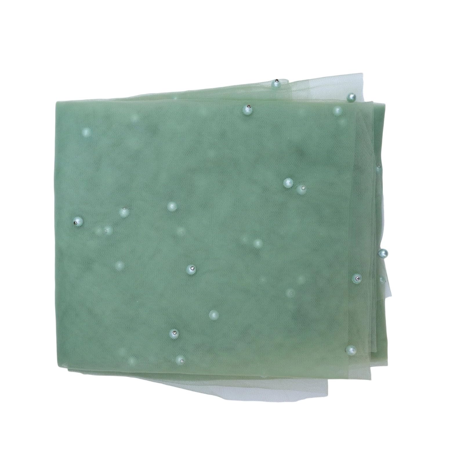 Stylish Pearls Decorated Net Table Cover Sheer Tulle Runner Dessert Tablecloth for Wedding Reception and Hotel Use Elegant Pearls Embellished Tulle Runner Sheer Gauze for Wedding Banquet and Hotel
