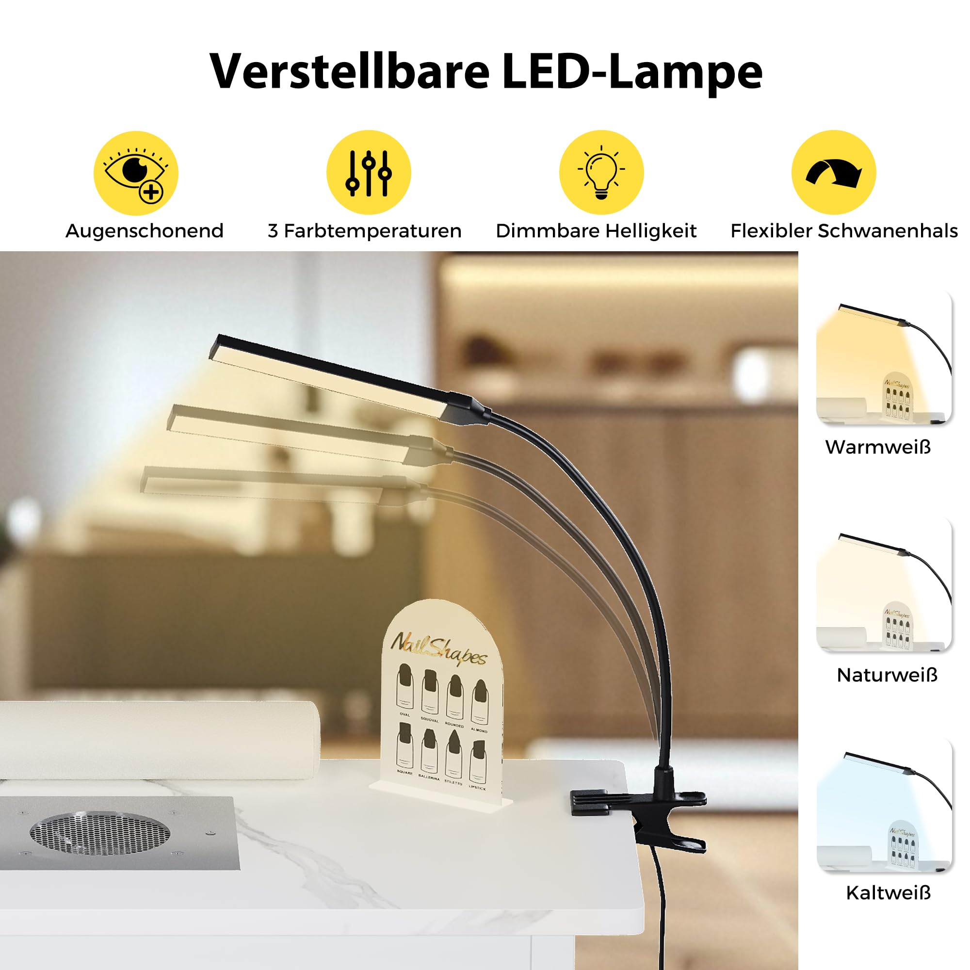 Tragbarer Nageltisch mit Staubabsaugung und LED-Lampe, Klappbarer Manikürtisch mit Tragetasche, Handauflage, Organizer-Boxen & Nail Display, Profi Nagelstudio Tisch für Maniküre & Nageldesign,Weiß