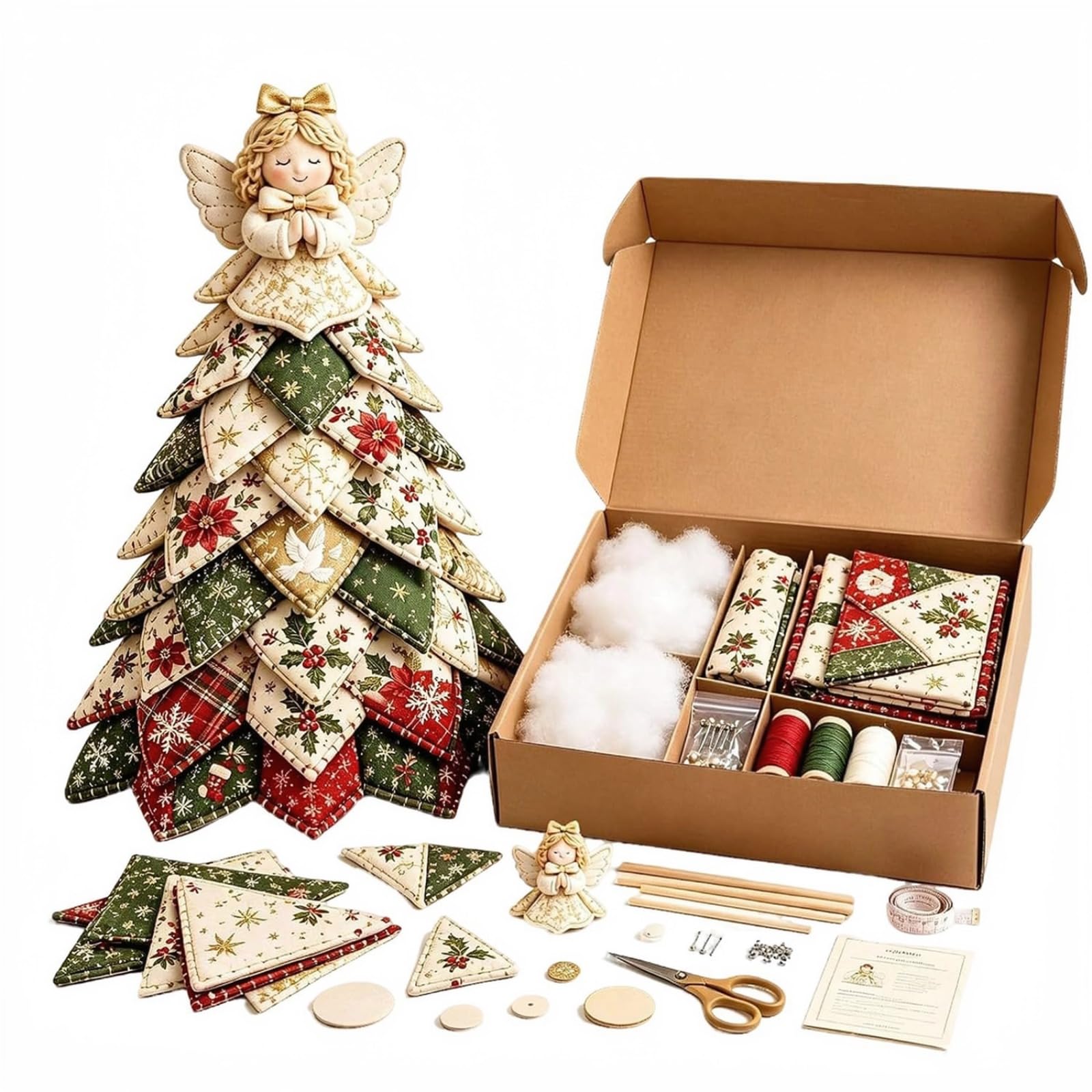 DIY Christmas Quilted Fabric Tree Kit,3D Patchwork Sewing Set