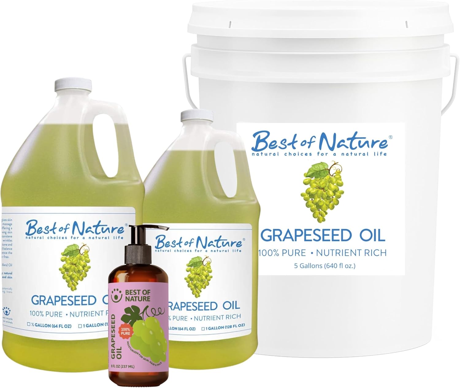 Best of Nature 100% Pure Grapeseed Oil - Unscented, Lightweight, Non-Greasy Moisturizer for Hair, Skin, Face & Aromatherapy, Carrier Oil for Essential Oils, Gallon (128 fl oz) - Image 9