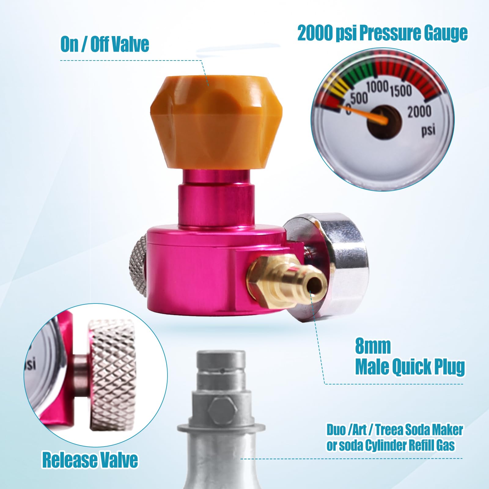 Adattatore rapido CO2 per acqua gassata, compatibile con Sodastream Duo/Terra/Art, adattatore per trasferimento bottiglie di CO2 con manometro da 2000 psi