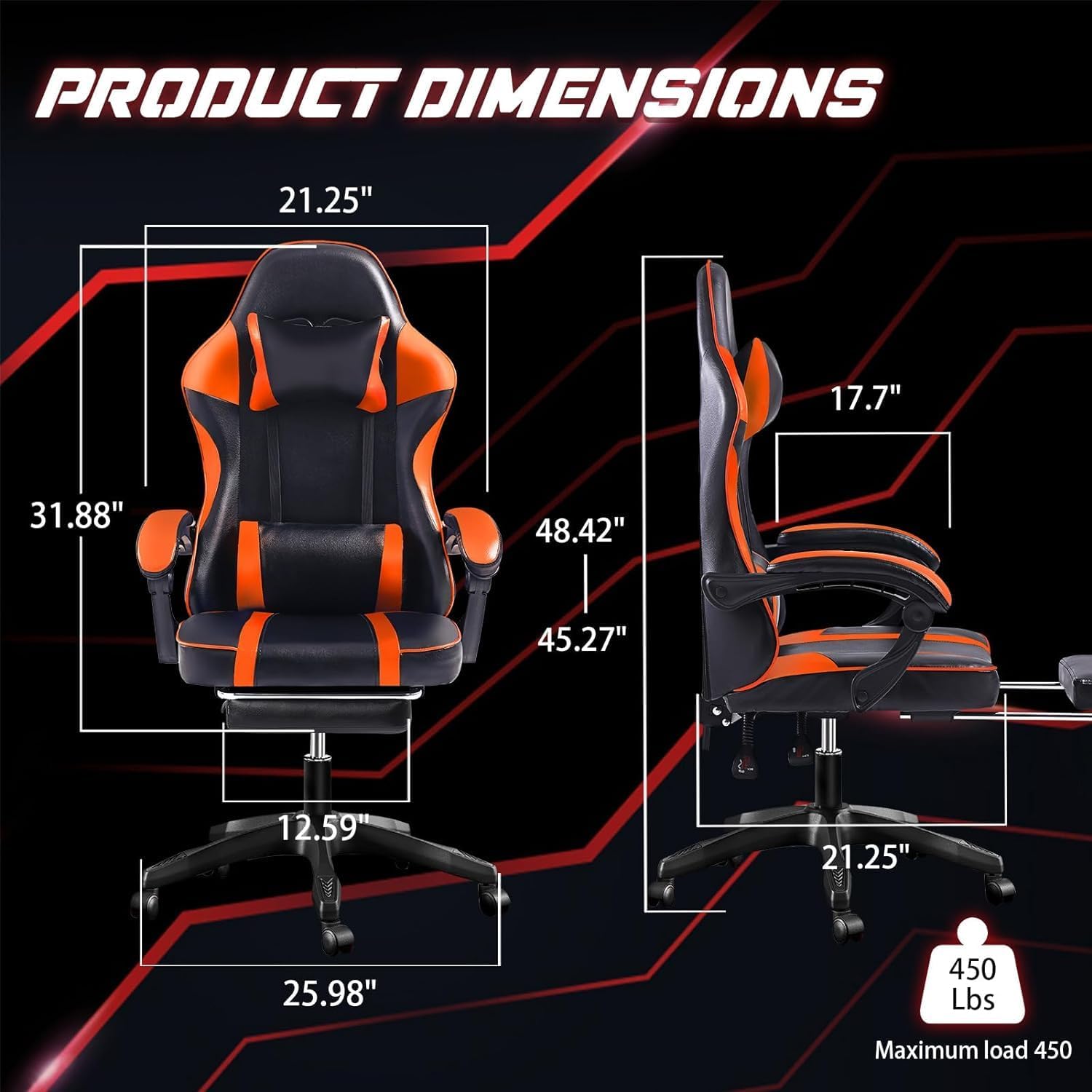 Ergonomic Gaming Chair with Footrest, PU Leather Video Game Chairs for Adults, Reclining Gamer Chair Office Chair with Lumbar Support, Comfortable Computer Chair for Heavy People