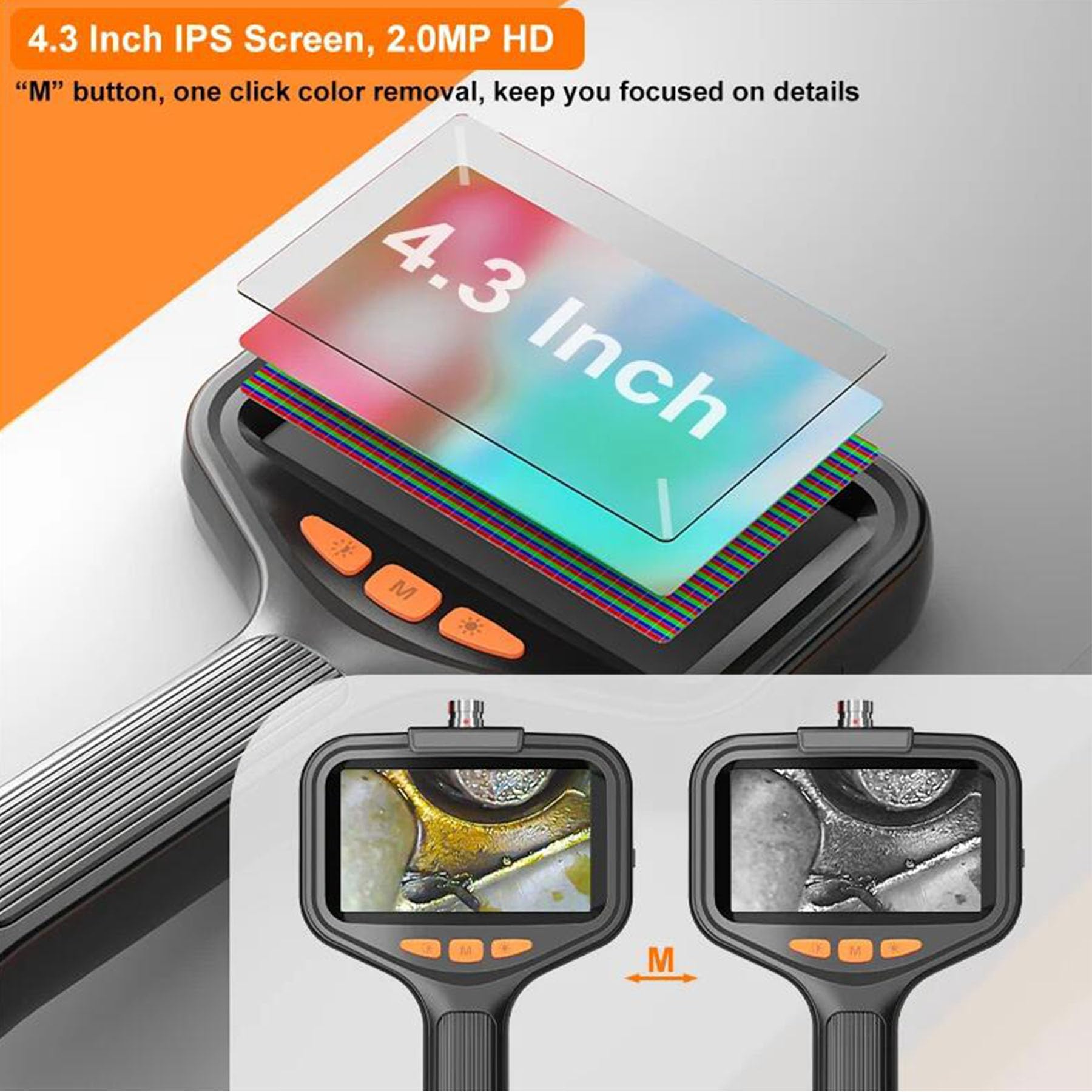 HYZHANHONG 50m,Handheld Endoscope Camera with A 4.3-Inch Screen, 50M 100M Hard Cable, 1080P Single Lens for Home Appliance Monitoring and Pipeline Maintenance