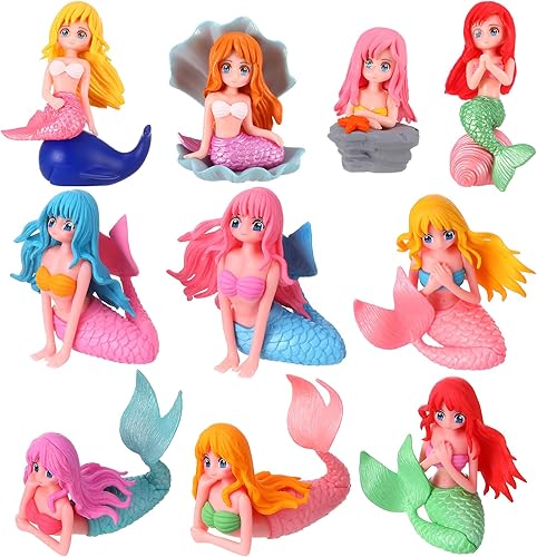10 mini figuras de sirena, pintadas a mano, lindas figuras en miniatura de sirena para decoración de jardín, decoración de pasteles y paisajes