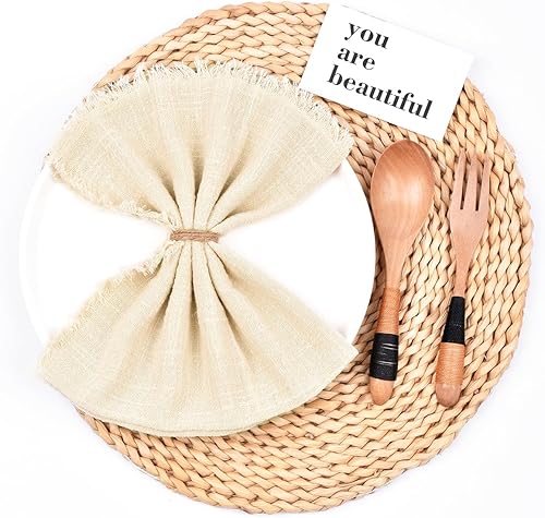 Miniatura 8 de Joanlody Servilletas de gasa hechas a mano de 16.5 x 16.5 pulgadas, servilletas de tela de algodón con flecos, servilletas rústicas para boda,