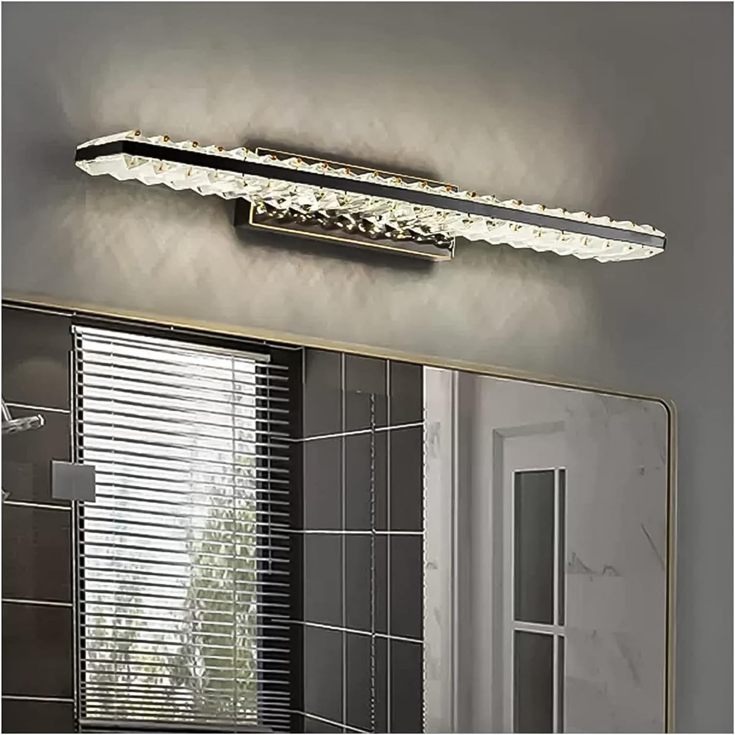 ZTCHSENZT Mirror Light LED Bathroom Vanity Light Fixtures Modern Wall Sconce Crystal Bar Mirror Lights Dimmable Wall Mounted Sconce,Lighting Wall Sconce,Black-60cm