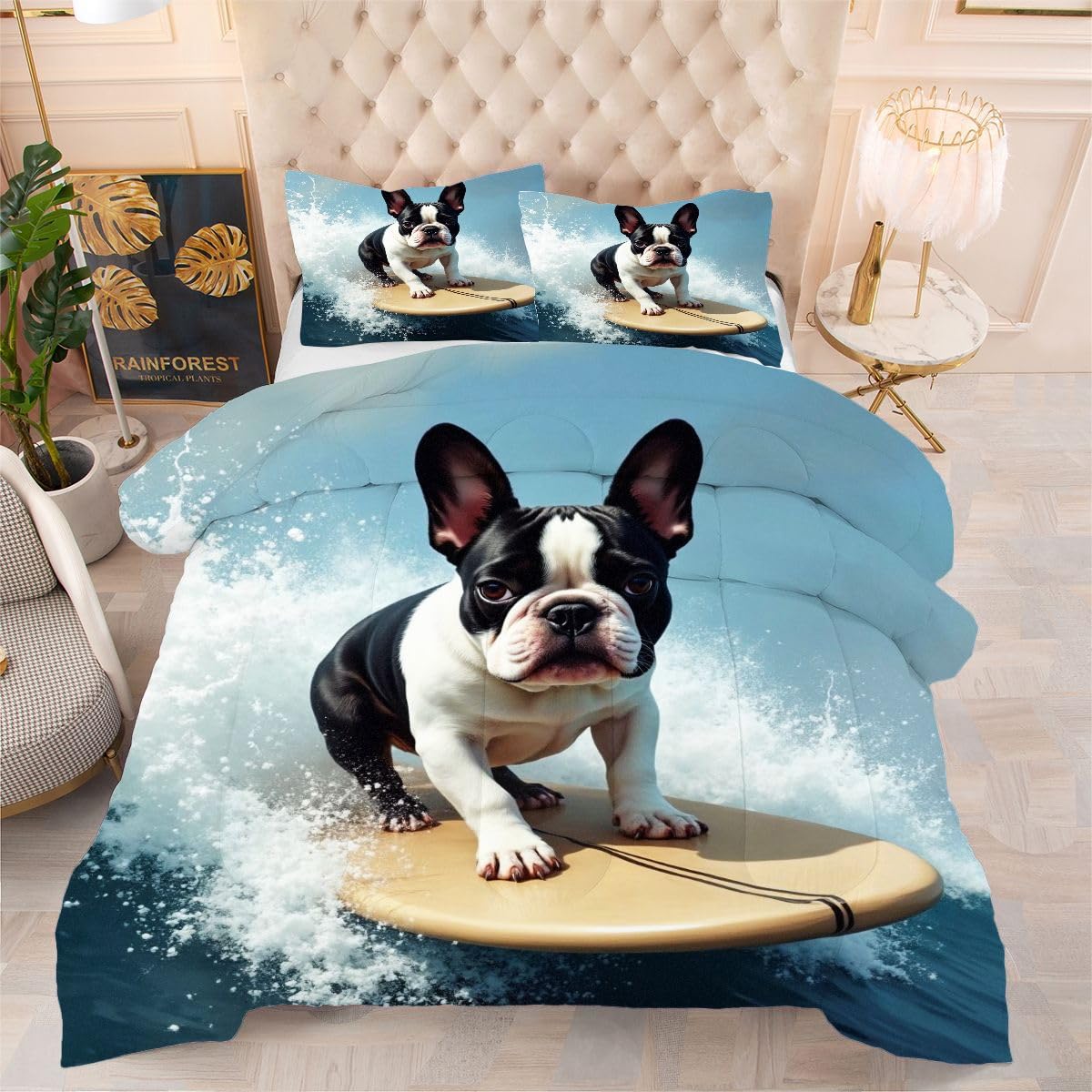 Couette 240 x 260 cm Bouledogue Surfeur pour dynamiser une chambre d'ado moderne