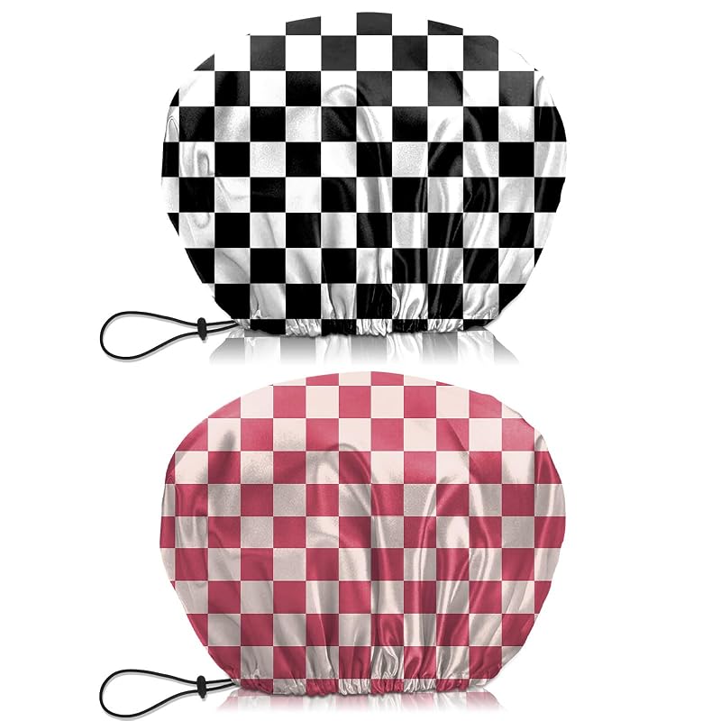 Touca de banho BHAHB reutilizável com camada dupla e ajuste elástico, rosa e preta, pacote com 2