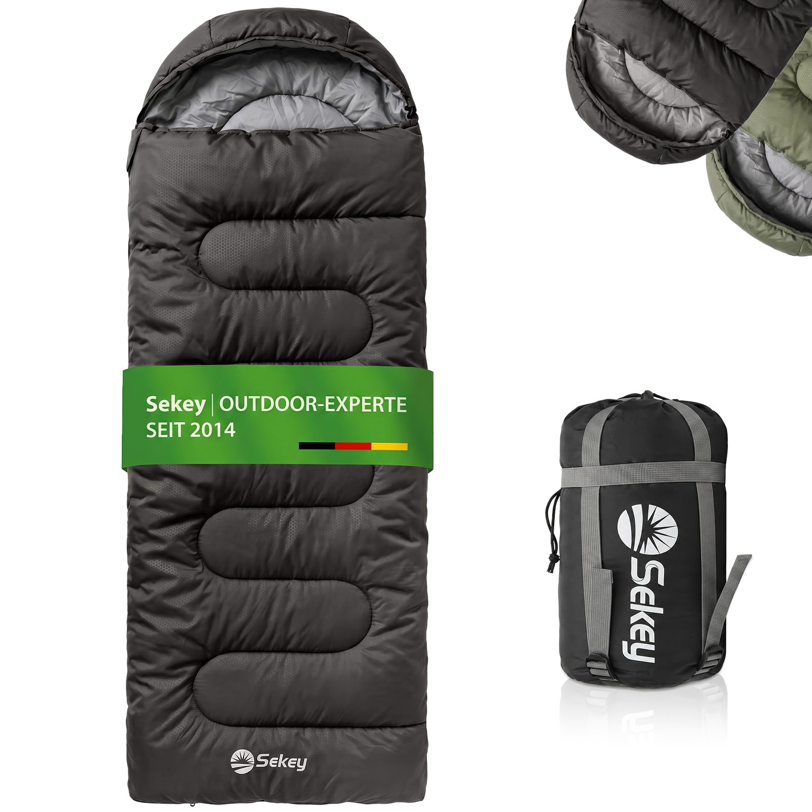 Sekey Schlafsack 220 x 80 cm - 1,45 kg 3-Jahreszeiten-Deckenschlafsack, 2-in-1 als Decke nutzbar, 10 °C bis 20 °C - Separate Fußbelüftung, Anti-Klemm-Reißverschluss - für Camping & Outdoor