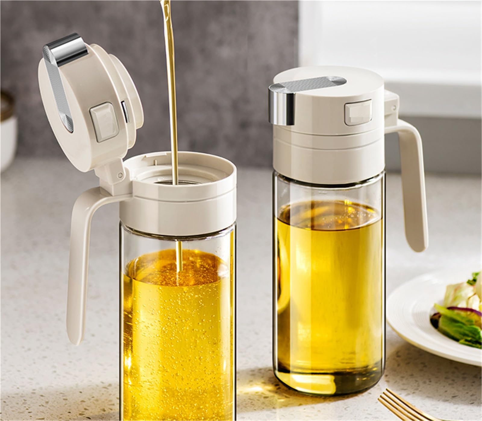 Ölsprüher Für Speiseöl Automatisches Öffnen Und Schließen Der Olivenöl-Spenderflasche, Geeignet For Grillen Braten Von Salaten Grillen Küche(White)