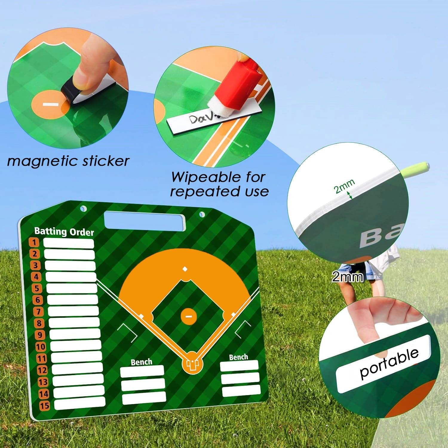Magnetic Baseball Lineup Board | Baseball Dry Erase Coaching Broad | Softball Lineup Cards Marker Boards | Baseball Clipboard for Coaches | Baseball Lineup Board for Dugout