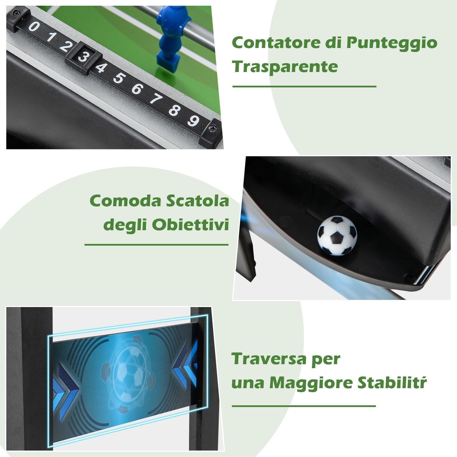 GYMAX Set da Gioco Calcio Balilla, Tavolo da Calcio con 2 Palloni, Manico Liscia, 18 Giocatori, Campo da Calcio, Tavolo da Calcio per Adulti e Bambini per Attività Familiari, Competizione di Gioco