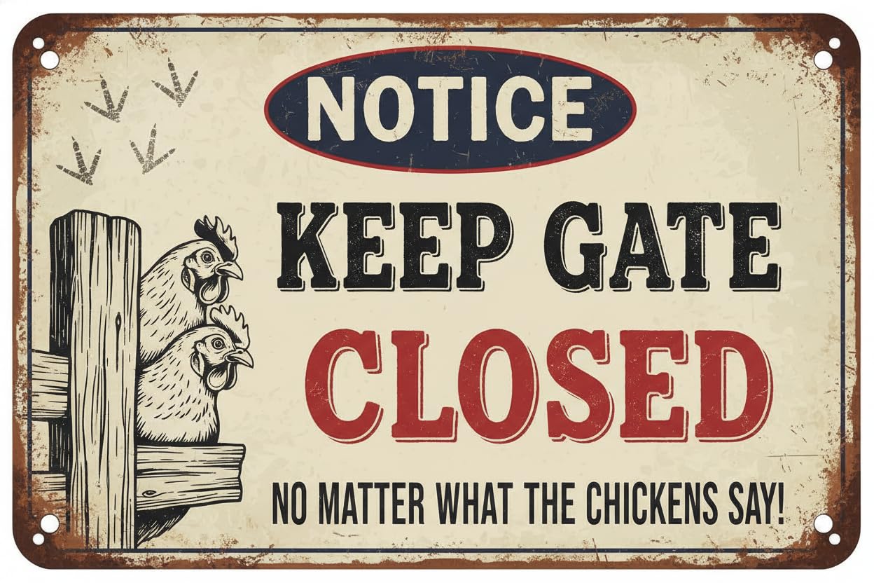 Vintage Metal Tin Sign Keep Gate Closed Signs - Funny Chicken Accessories For Coops - Metal Signs, 8X12 Inch Custom Private Property Signs Outdoor