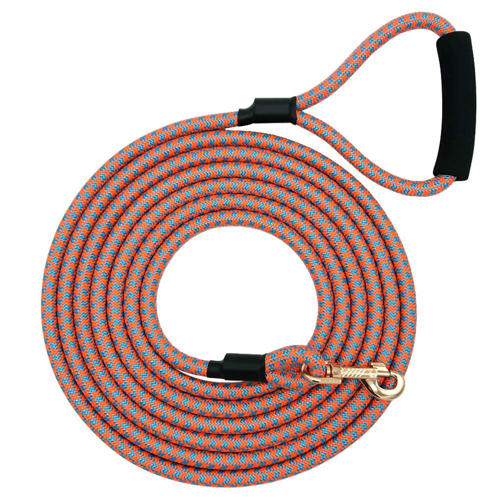 Nylon Braid Strong Dog Rope Lead Training and Walking Leash with Soft Padded Handle 5-20 FT Long Orang/Blue 20 FT