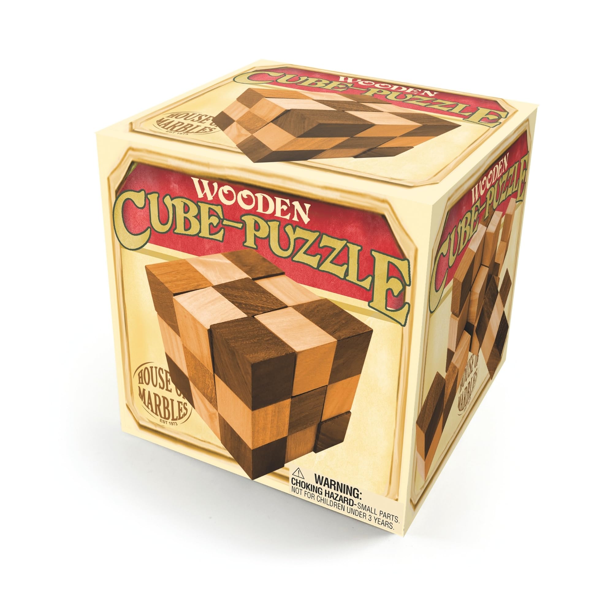 House of Marbles Wooden Cube Puzzle – Traditional Wooden Brain Teaser Puzzle Game – Educational Logic & Problem Solving Toy for Children & Adults