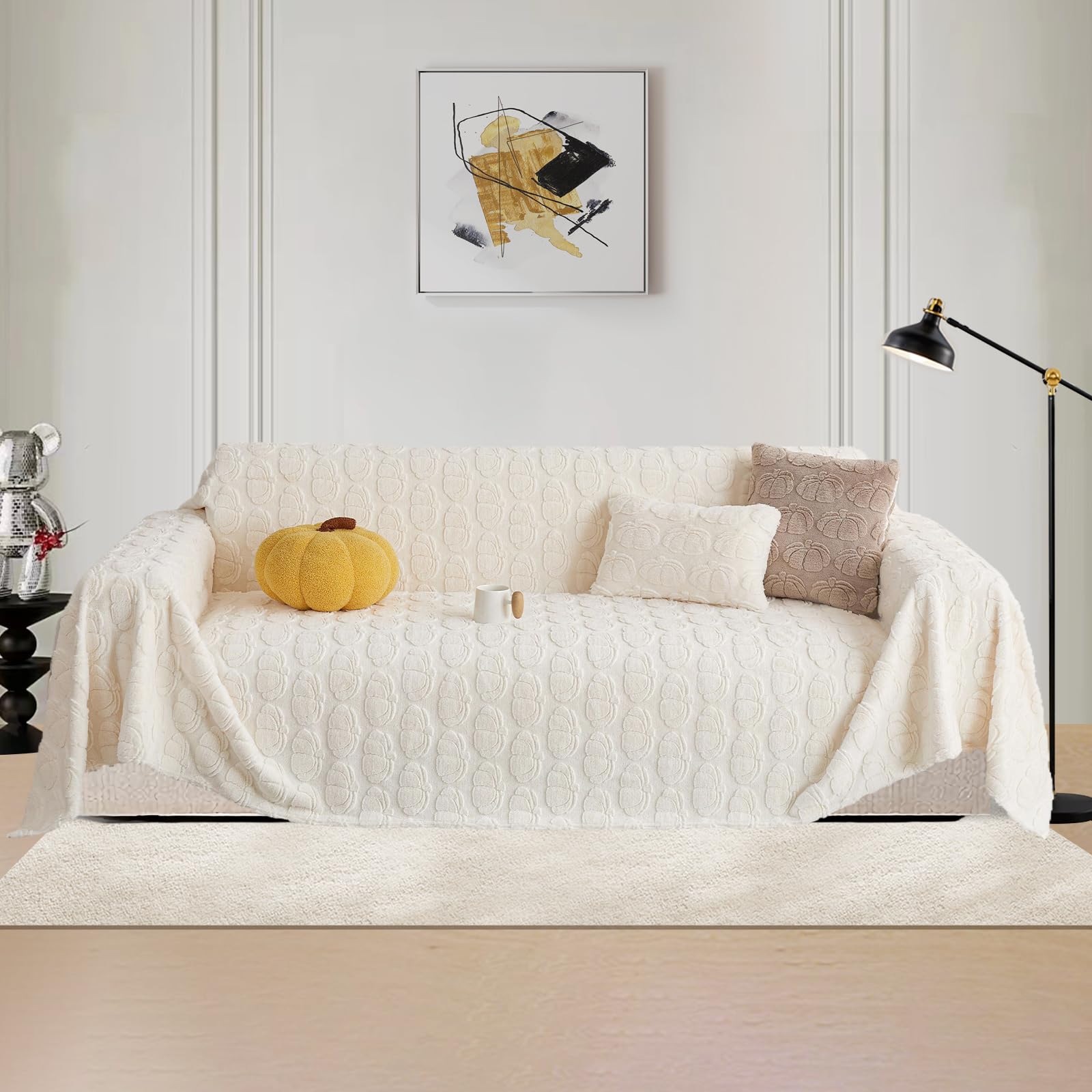 LiveGo Plush Chenille Sofa Cover for 3 Seater, Soft Rabbit Fleece Non-Slip Couch Protector for Pets, All-Season Washable Sofa Slipcover for L Shaped & Futon Sofa (Pumpkin Beige, 180 x 340 cm) — image 1