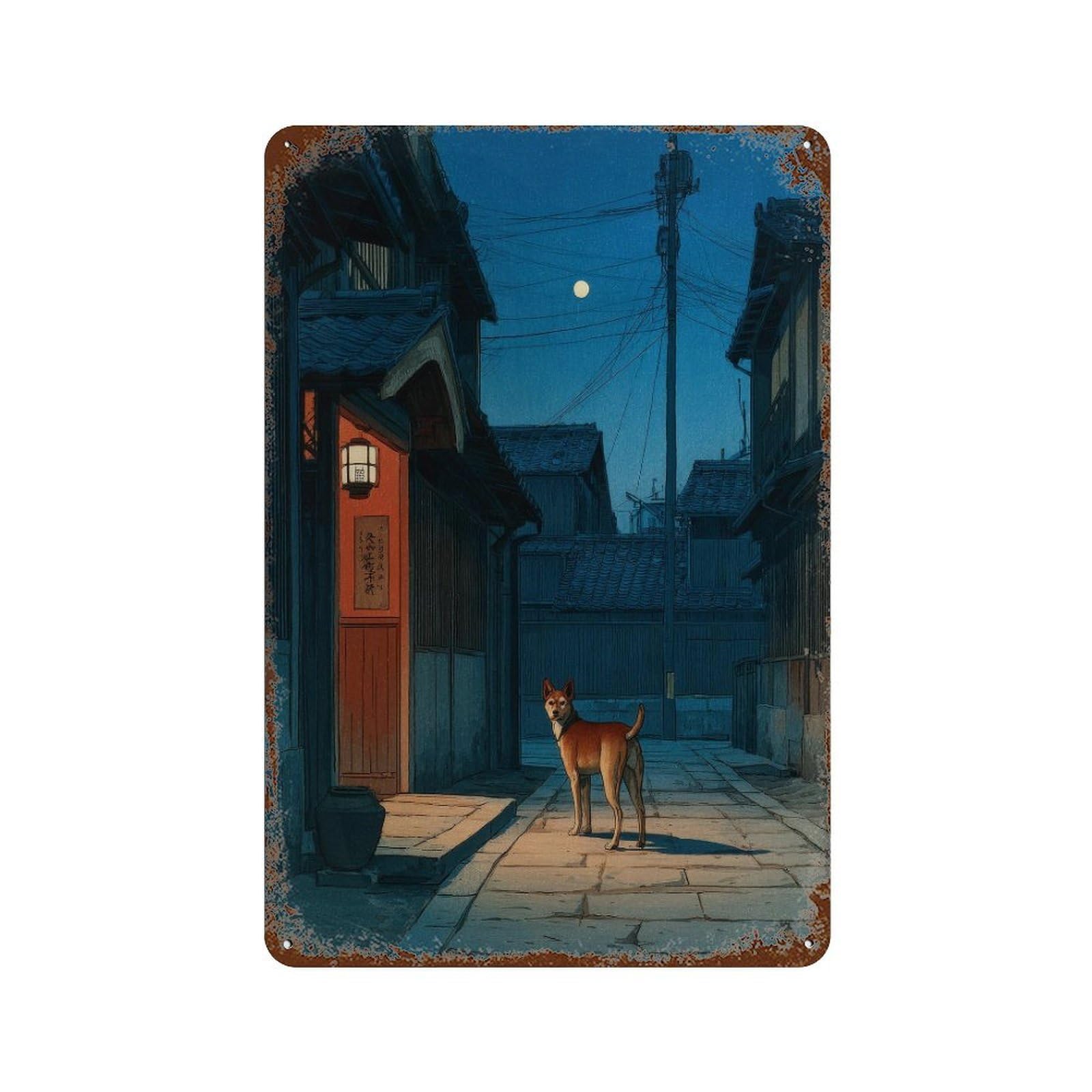 xiaoxiaoshen Dog At Night. Ukiyo Wall Decor Art Metal Tin Poster Modern Home Decor Art Home Bar Shop Decorations Vintage Sign 30x20cm