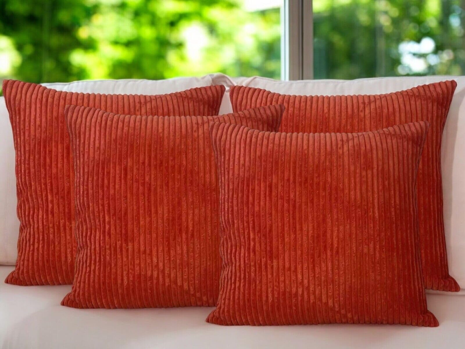 Seechoo Set of 4 - Corduroy Burnt Orange Sofa Cushion Covers 45 x 45 cm Decorative Pillows, 45 x 45 cm (Pack of 4)