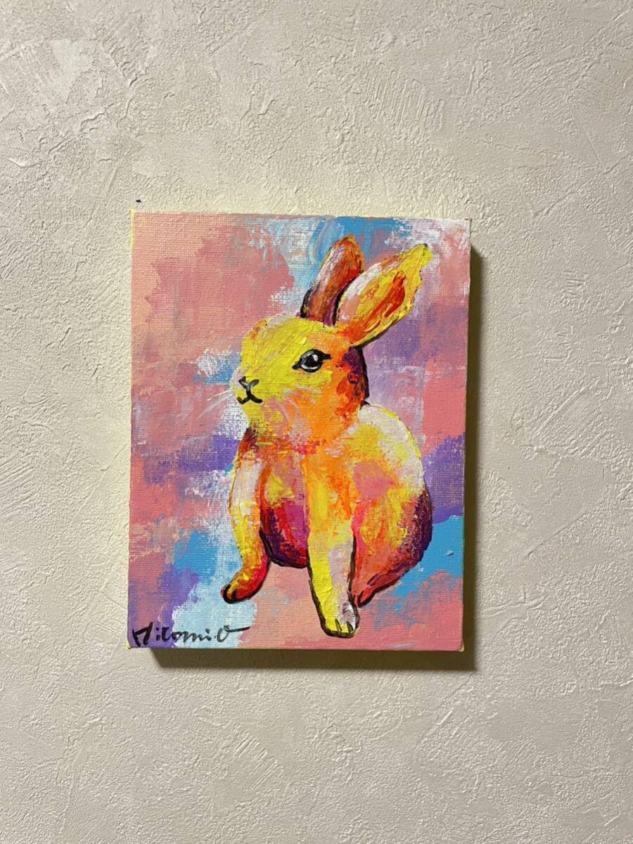 兎の油絵【廃線とウサギ】1点物の原画◆作者サイン入り 兎の油絵廃線とウサギ1点物の原画◇作者サイン入り