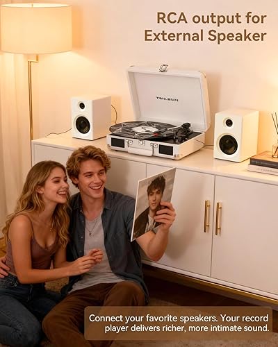 Miniatura 8 de Tocadiscos de vinilo con altavoces integrados, tocadiscos Bluetooth de 3 velocidades para discos de vinilo, tocadiscos retro de maleta con control