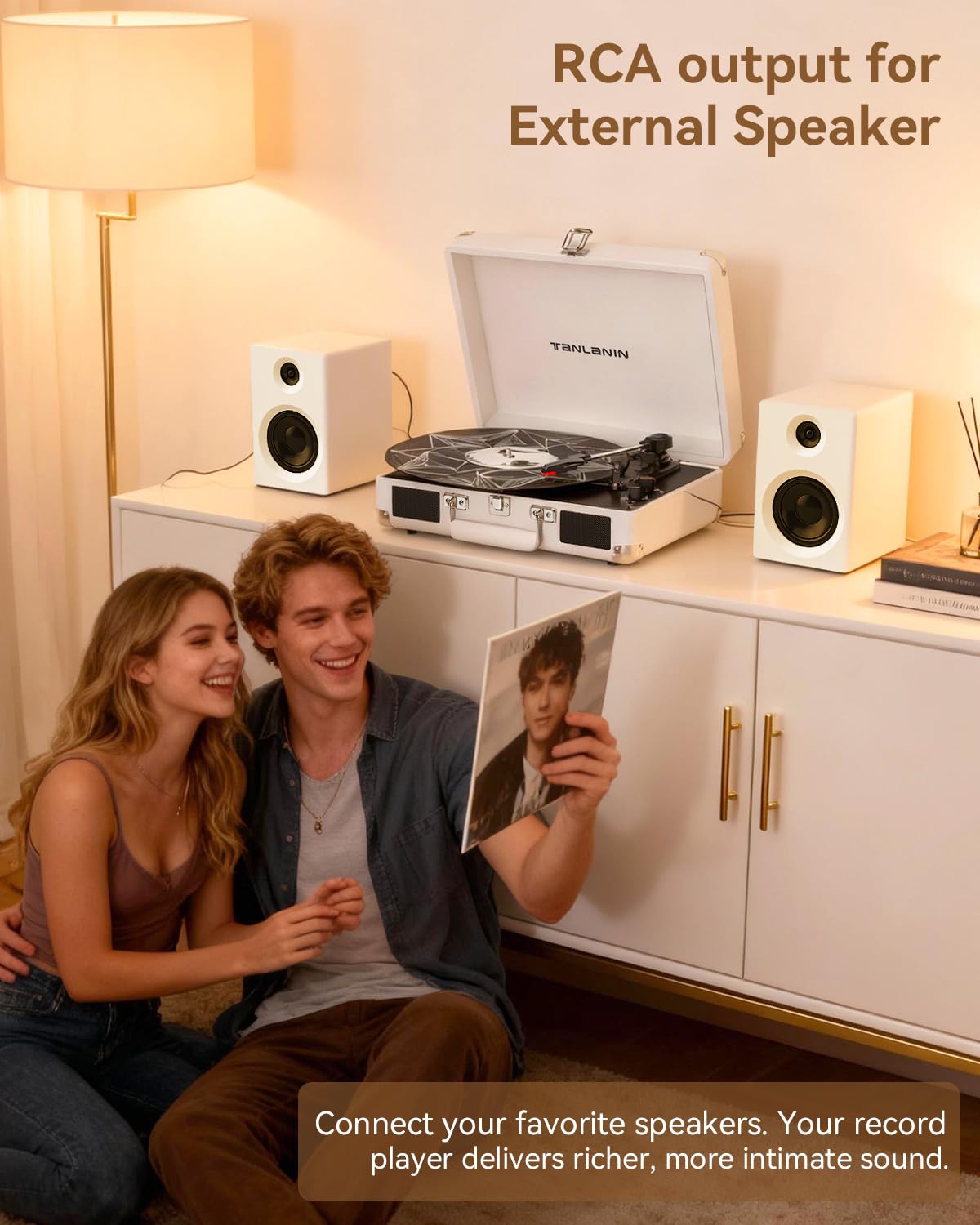 Tocadiscos de vinilo con altavoces integrados, tocadiscos Bluetooth de 3 velocidades para discos de vinilo, tocadiscos retro de maleta con control de graves y agudos, salida RCA AUX, conector para auriculares, elegante opción de regalo 8