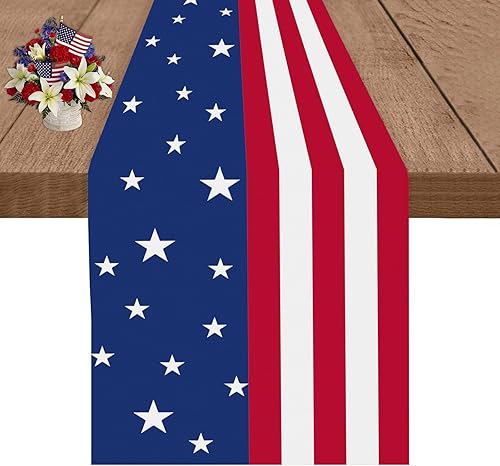 Independence Day Table Runner 13x72 Inches American Flag 4th of July Linen Table