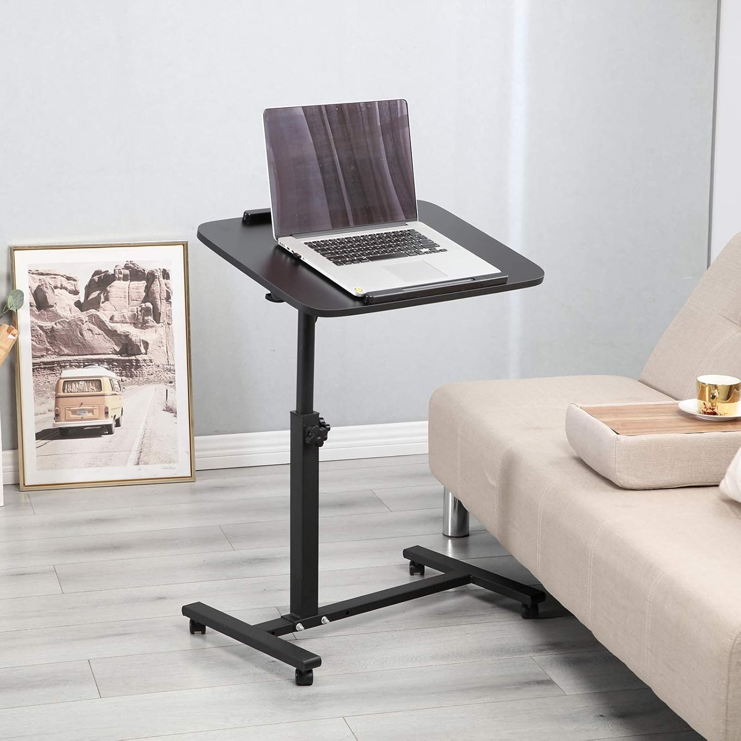 Furist Adjustable Overbed Bedside Table Rolling Laptop Desk Cart Height Adjustable Portable Mobile Laptop Tray Sit Stand Desk Tilting Hospital Bed with Wheels（0208 Black） : Health & Household