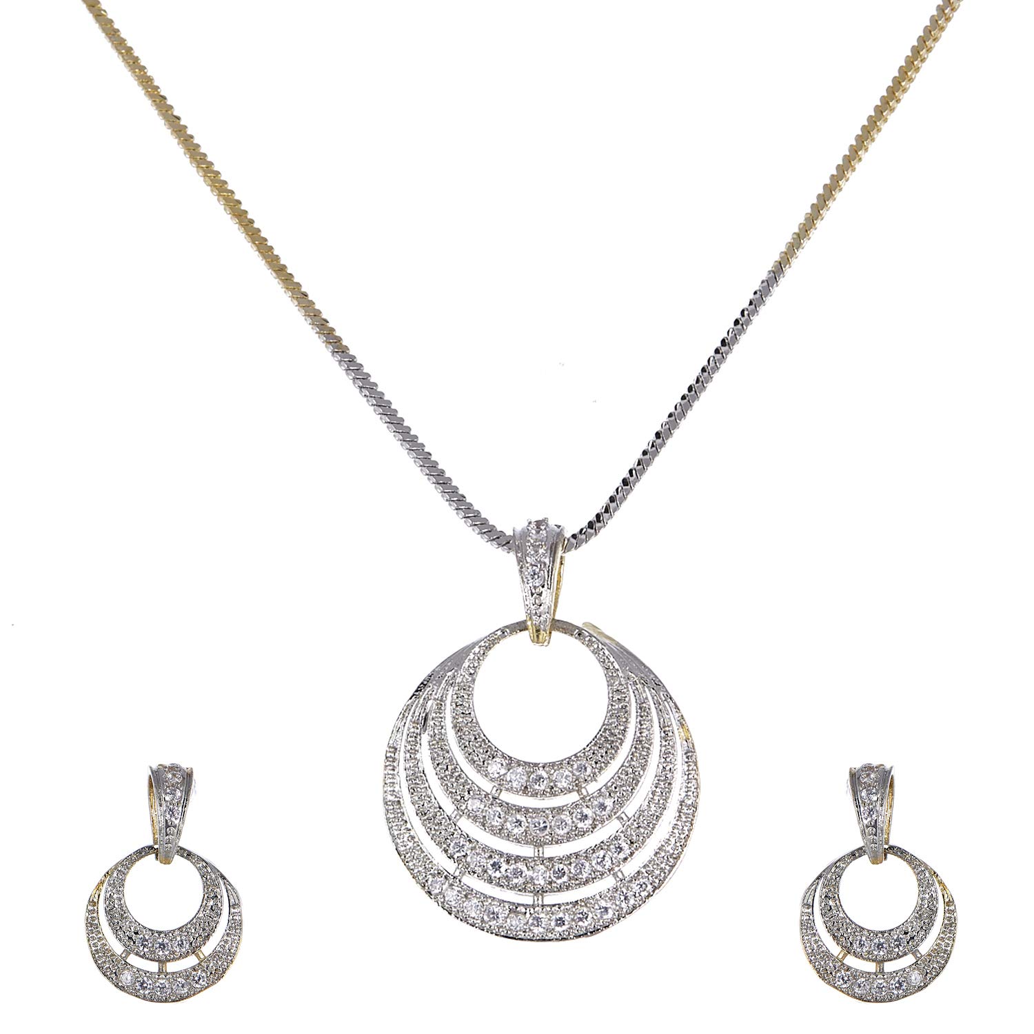 KENNICE Gold-Plated American Diamond Studded Designer Loop Style Pendent with Earrings Jewellery For Girls & Women (B09D3LKMCV) Amazon Price History, Amazon Price Tracker