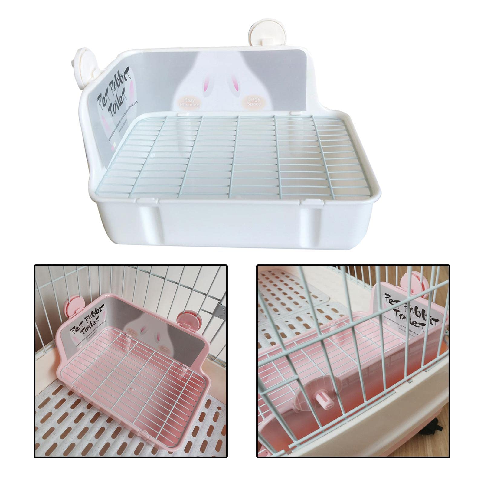perfk Caja de Arena para Conejos, Bandeja de Esquina para Entrenador de Orinal, Jaula de Ropa de Cama, Limpieza Portátil Estable, Inodoro, Chinchilla, Blanco Gris