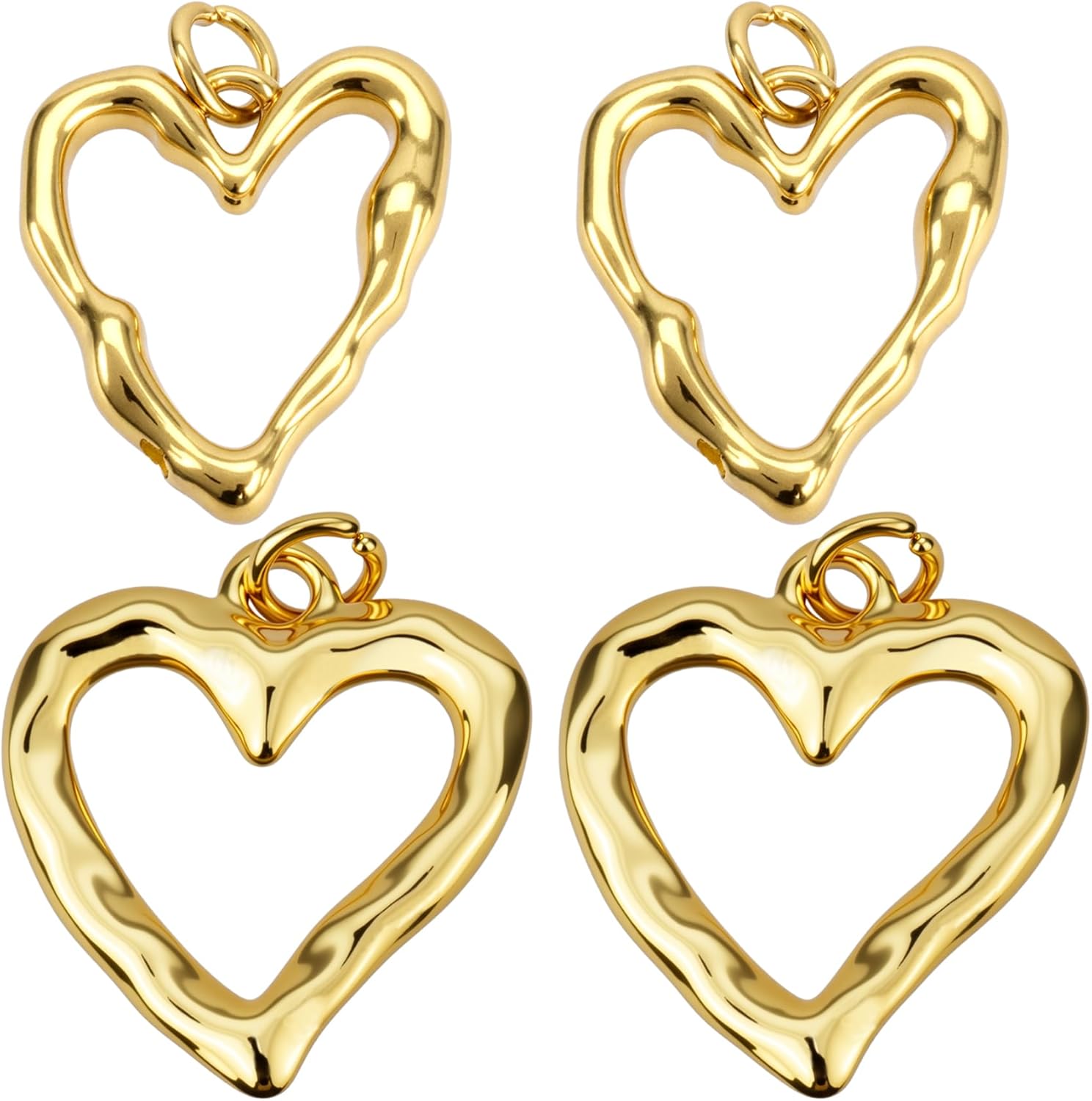 4pcs 18K Gold Plated Heart Hollow Charms, Brass Pendant Charms for Jewelry Making, Love Pendant Valentine Accessories for Necklace Bracelet Earring Keychain DIY Crafts