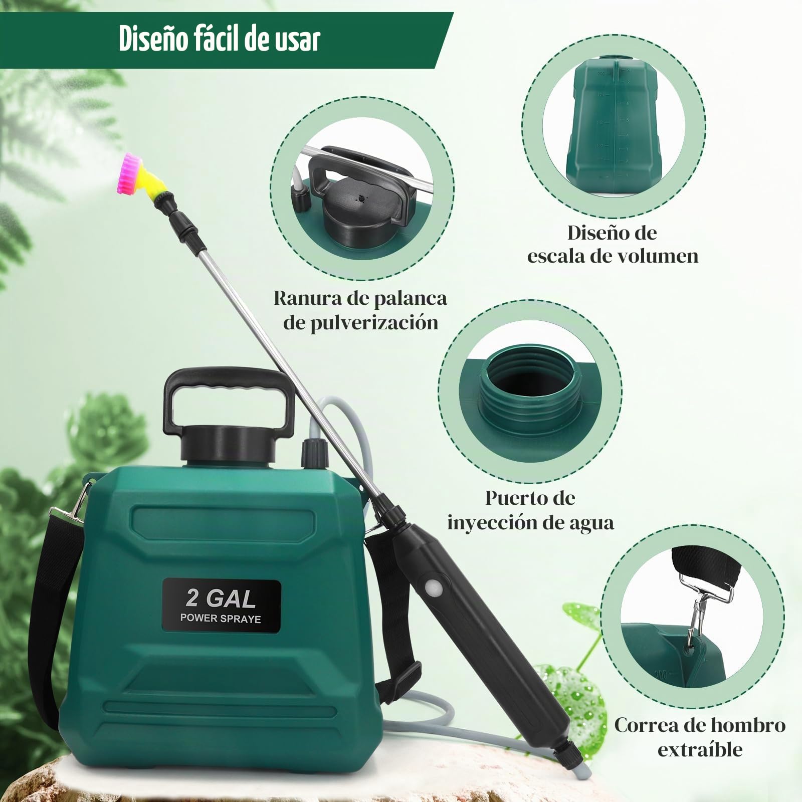 Pulverizador Eléctrico de Jardín 8 L a Batería, Recargable por USB con 3 Boquillas Ajustables, Lanza Telescópica y Correa Ajustable, Pulverizador de Presión para Riego, Plantas y Deshierbe