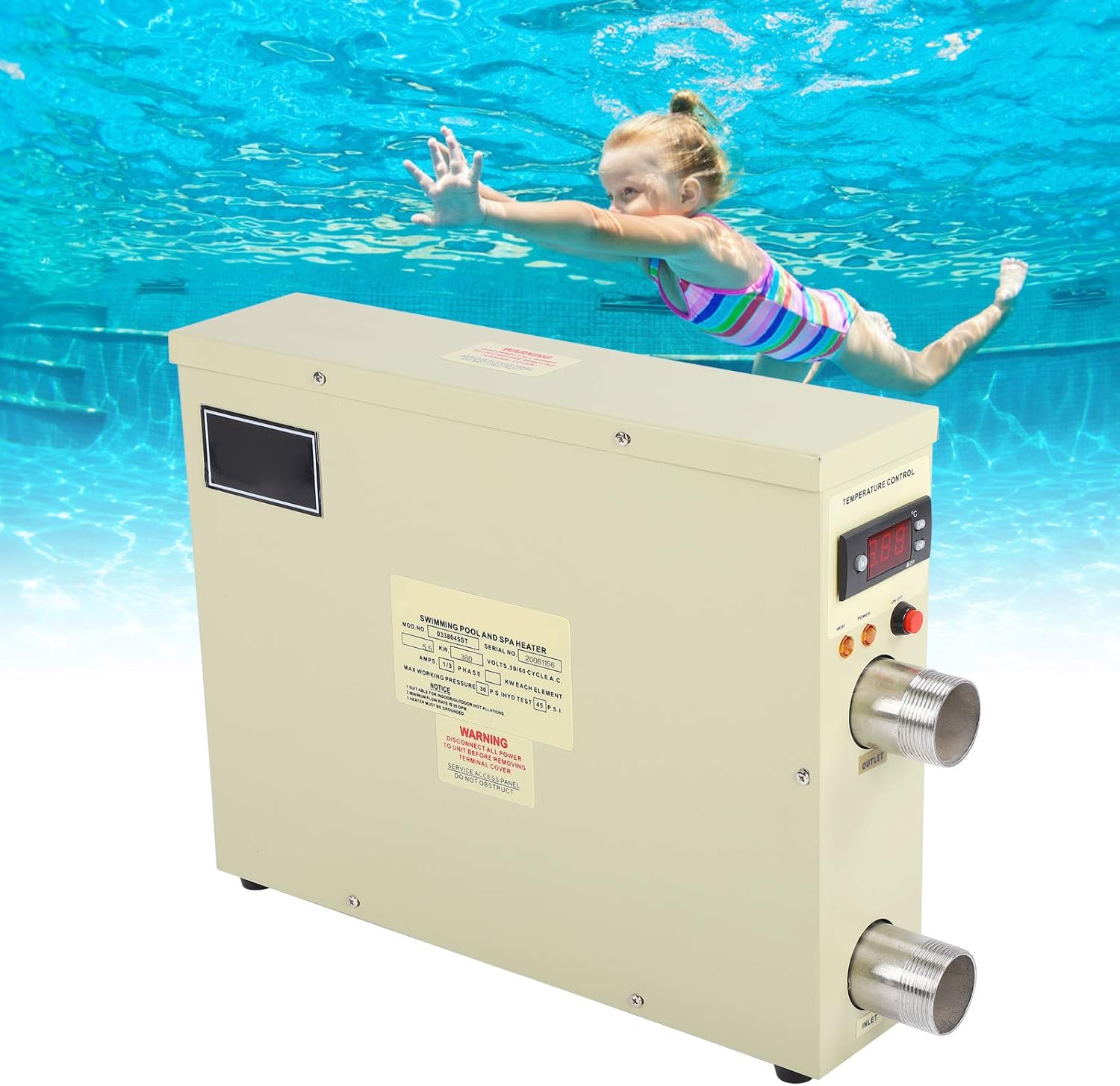 Hozee 5.5KW 220V Electric Pool Water Heater Water Heater Thermostat For Above Ground Inground Pool SPA Hot Tub Portable Pool Heater Electric Thermostat Heater Pump Swimming Pool Thermostat SPA Bath