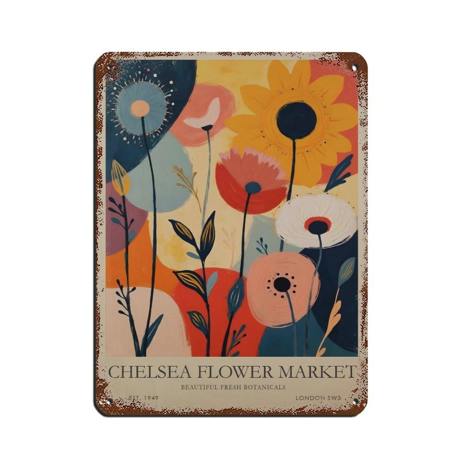 Chelsea Flower Market,spring Flower, London Poster Tin Sign Vintage Metal Pub Club Cafe Bar Home Wall Art Decoration Poster Retro 12x16inch(30x40cm)