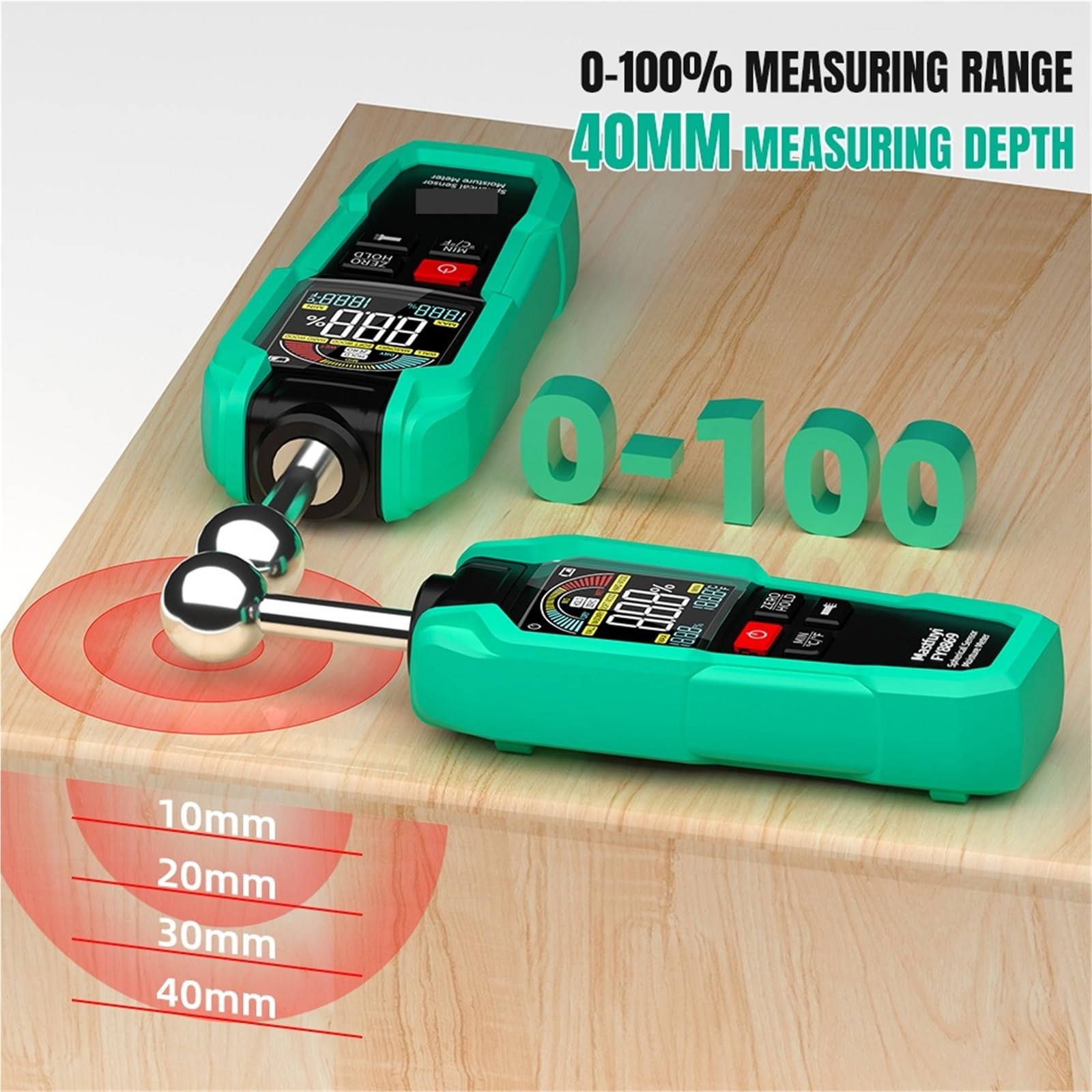 Medidor de humedad de granos, Misuratore di umidità professionale, profondità non distruttiva di 40 mm con display del sensore sferico for legno, cemento, mattoni