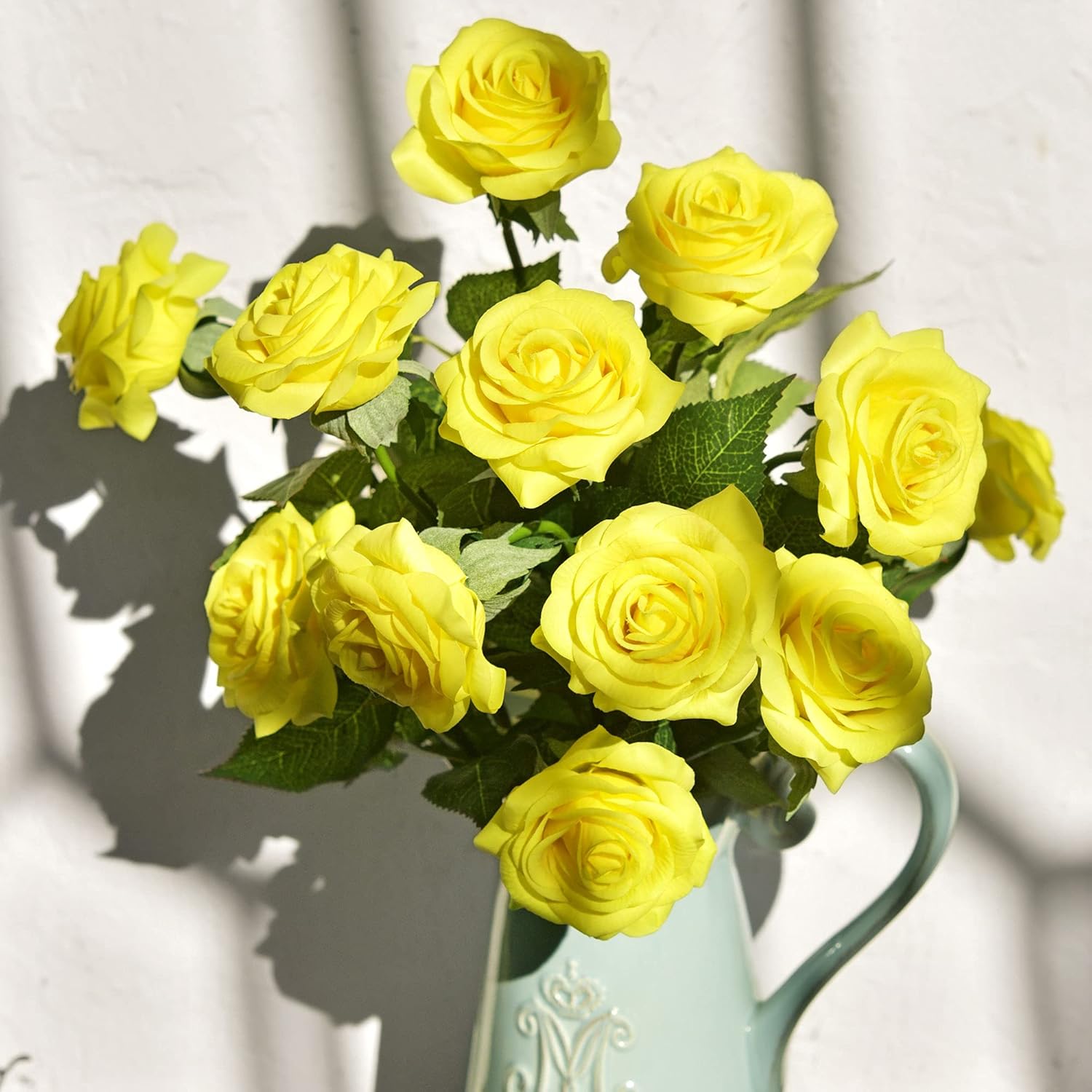 FiveSeasonStuff Fake Roses Wedding Flowers Real Touch Silk Yellow Artificial Flowers 12 Stems