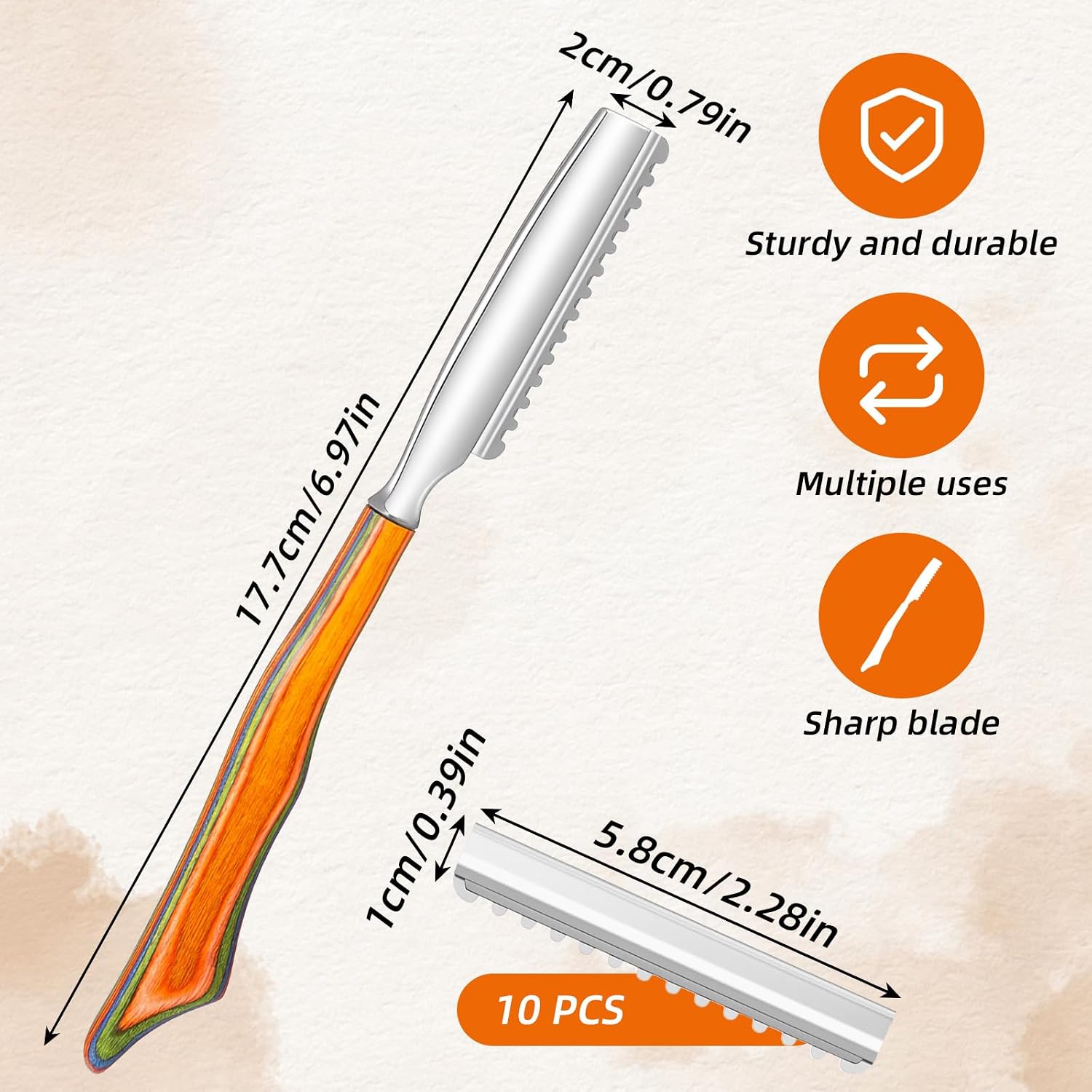 Hair Razors for Cutting, 6.9" Wood Handle Hair Styling Razors with 10Pcs Stainless Steel Replacement Blades, Professional Styling Texturizing Cutting Razor Tool for Salon and Home