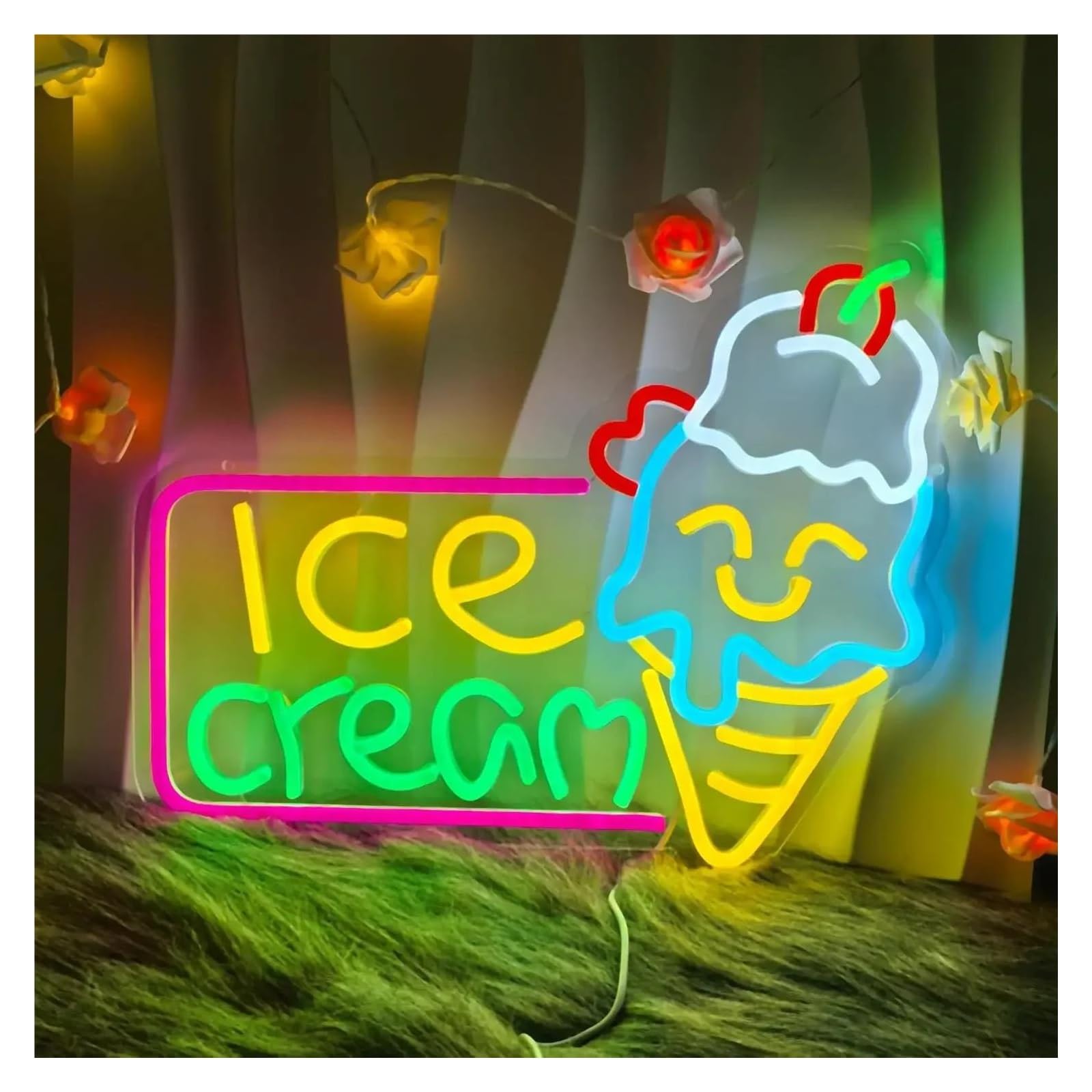 Decoración Lámparas Letrero De Neón Ice Cream Con Alimentación USB Para Negocios, Tiendas, Bares, Cafeterías, Fiestas, Dormitorios, Decoración De Pared, 39x30cm
