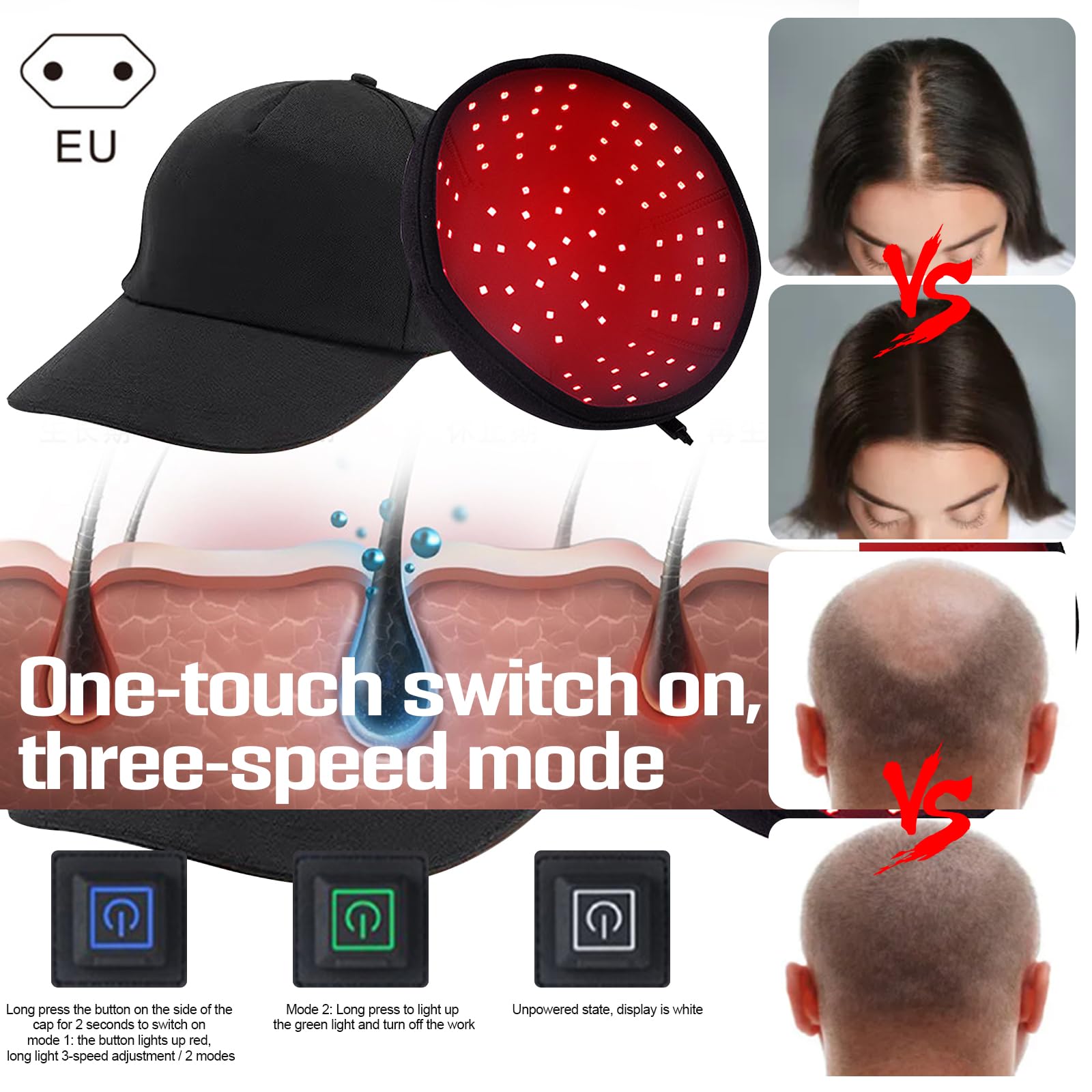 Haarwachstum Cap,LED-Rotlicht und Blauem Therapiehut,Haarwachstums system,Haarwuchs-Mütze Pflegekappe, erhöht die Aktivität der Haarfollikel, Haarpflege Anti-Haarausfall (Mit 108 Stück Lampenperlen)