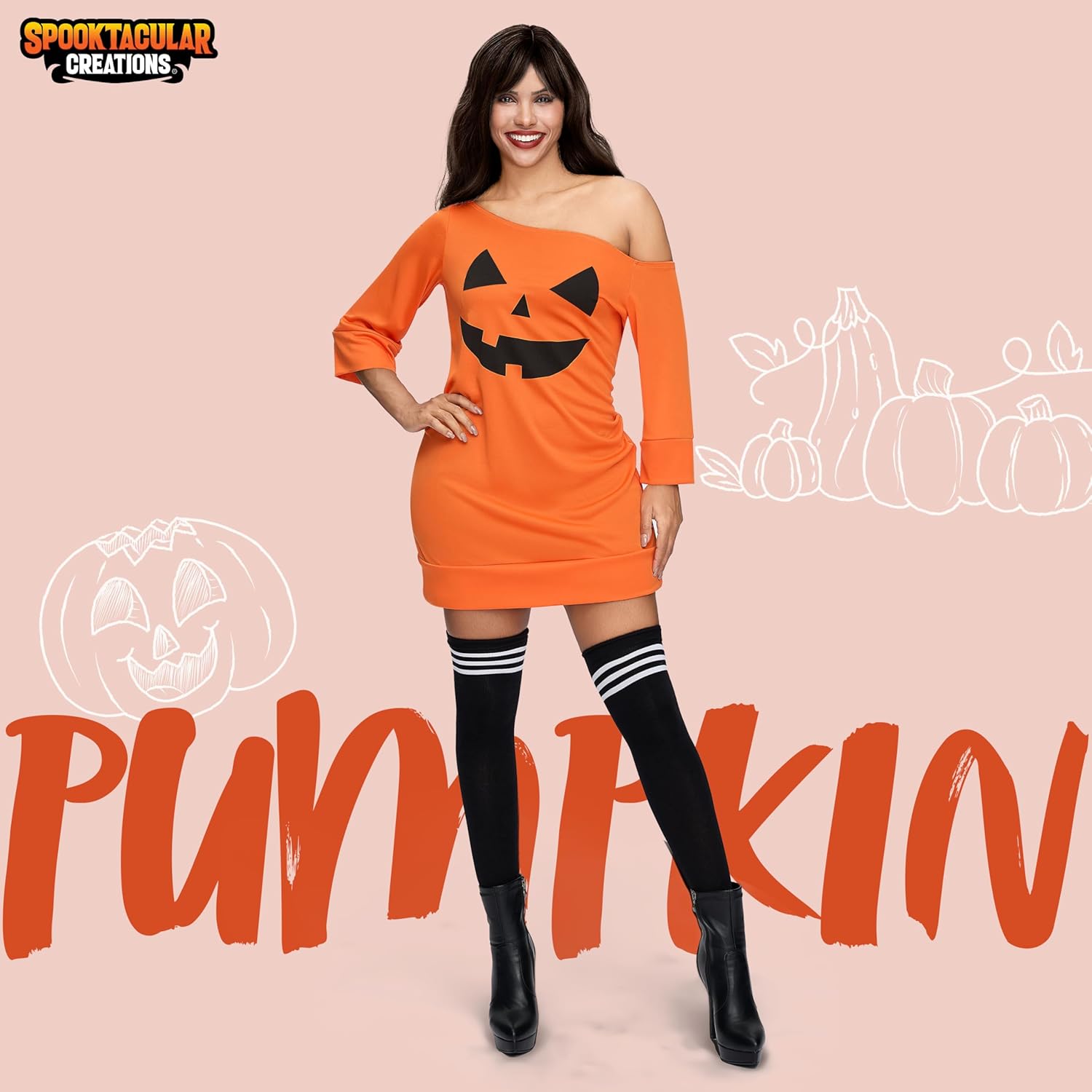 Spooktacular Creations Adult Women Pumpkin Costume, Halloween Poncho for Women - Image 2